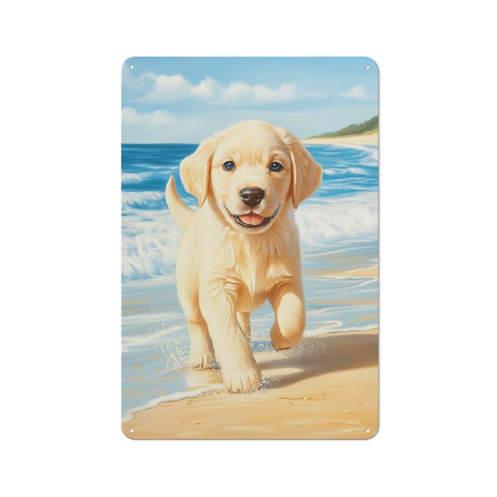 Junmoney Labrador Retriever Puppy On Beach Classic Decorative Tin Plaque 30X20cm, Bar Wall Plaque For Diner, Restaurant, Shed Or Kitchen