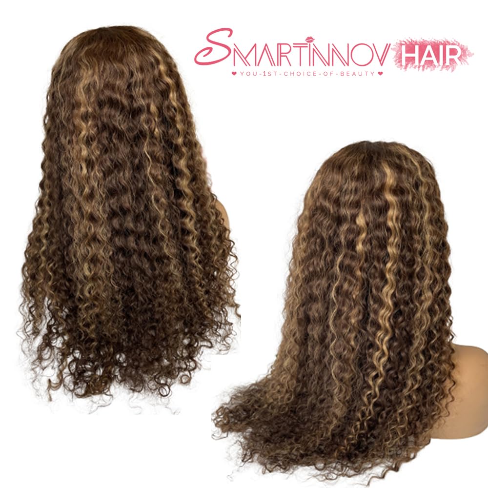 Photo 1 of Smartinnov 4/27 Honey Blonde 13x4 HD Lace Front Wigs 30 Inch Human Hair 150% Density Highlight Ombre Wig Pre Plucked Water Wave Glueless Transparent Frontal Ombre Wig for Women