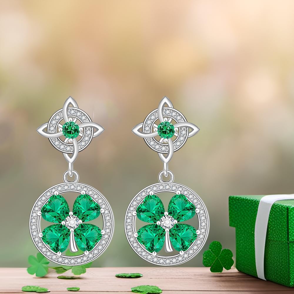 Shamrock Earrings St Patricks Day Earrings for Women Sterling Silver 4 Four Leaf Clover Earring Studs Irish Green Shamrock Jewelry Valentines Gifts - Image 3