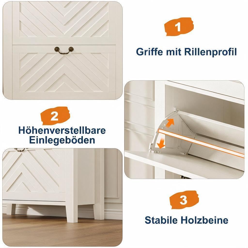 GarveeHome Schuhschrank mit 1 Schublade & 2 Klappen, Schuhregal aus MDF 80 x 27 x 110 cm für Flur & Diele – Schmaler Schuhschrank mit V-förmigen Klappen, Platzsparend, Stabil & Langlebig, Weiß