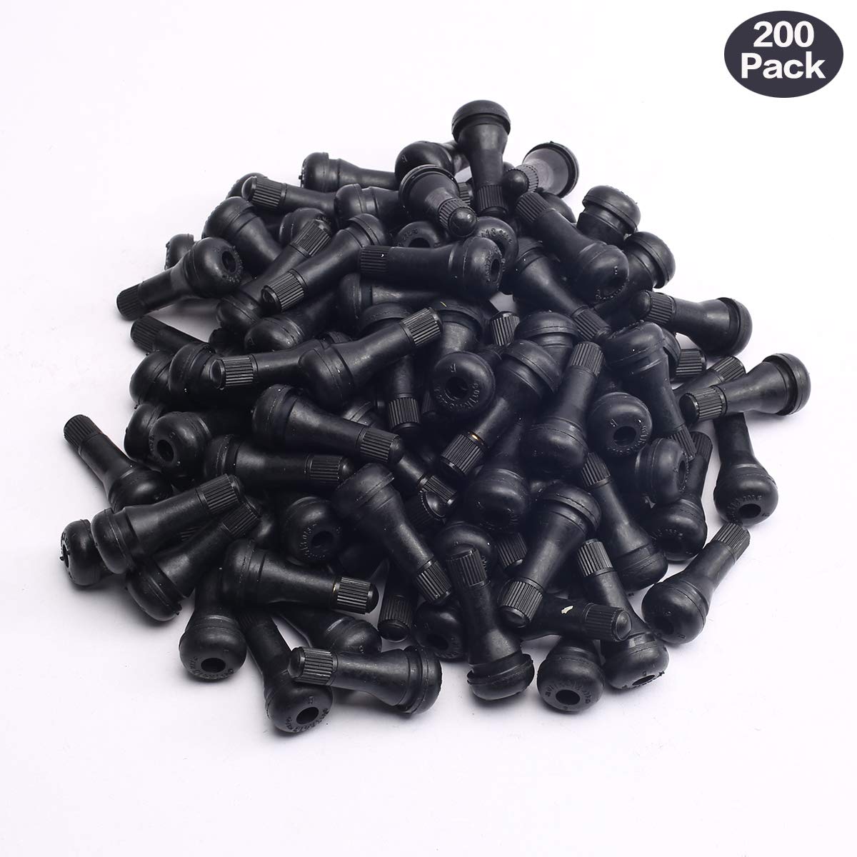 CENTAURUS Snap-in Standard Length Black Rubber Valve Stem TR413 (200pcs) Replacement for Tubeless 0.453in 11.5mm Rim Holes on Vehicles