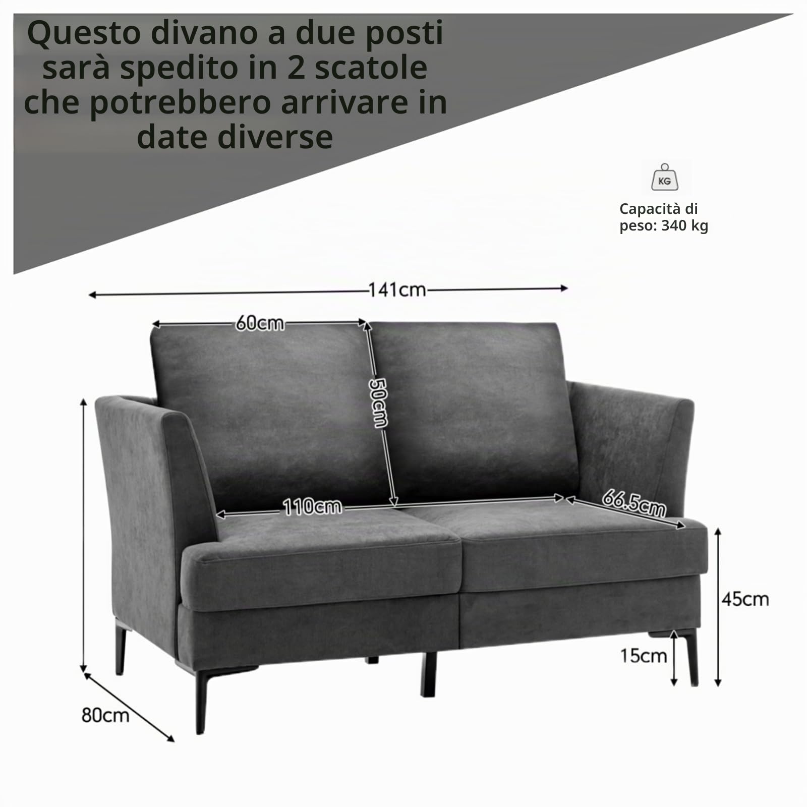 LIFEZEAL Divano Confortevole a 2 Posti Moderno Imbottito Spesso con Gambe e Braccioli per Ufficio, Divanetto Morbido e Soffice da Salotto Grigio