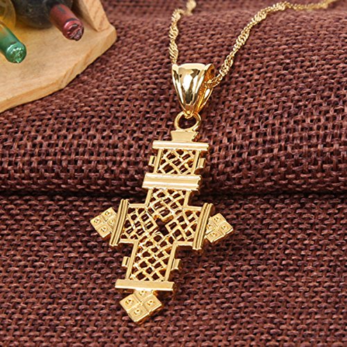 Gold Plated Filled Ethiopian Cross Pendant Necklaces Chain3