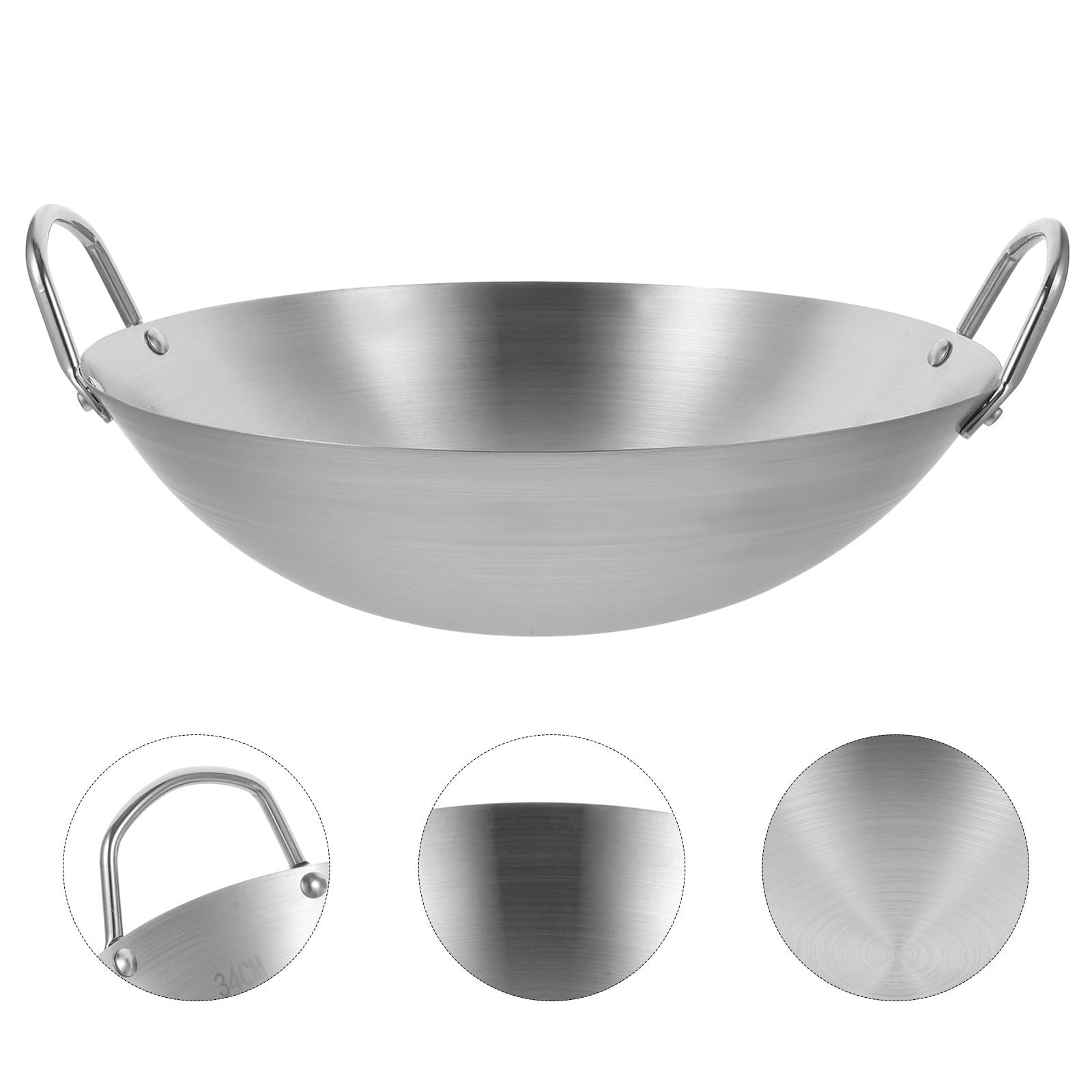COLLBATH Woks Double Poignées Poêles à Frire en Acier Inoxydable et Robuste Résistants la Corrosion, Vie Quotidienne et Cuisson Feu Ouvert