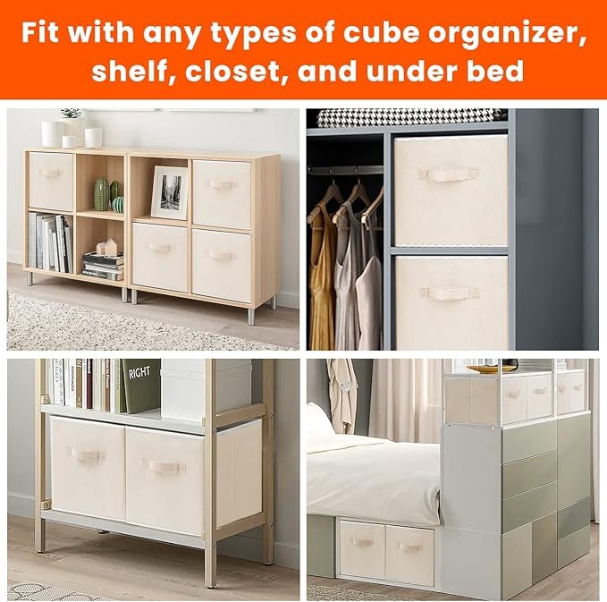 Image of RENVA 6 pcs Fabric Storage Cubes Foldable Storage Bins for Organizing Pantry, Cubbies, Toy Box - Clothes Storage & Closet Organizer (White, 6)