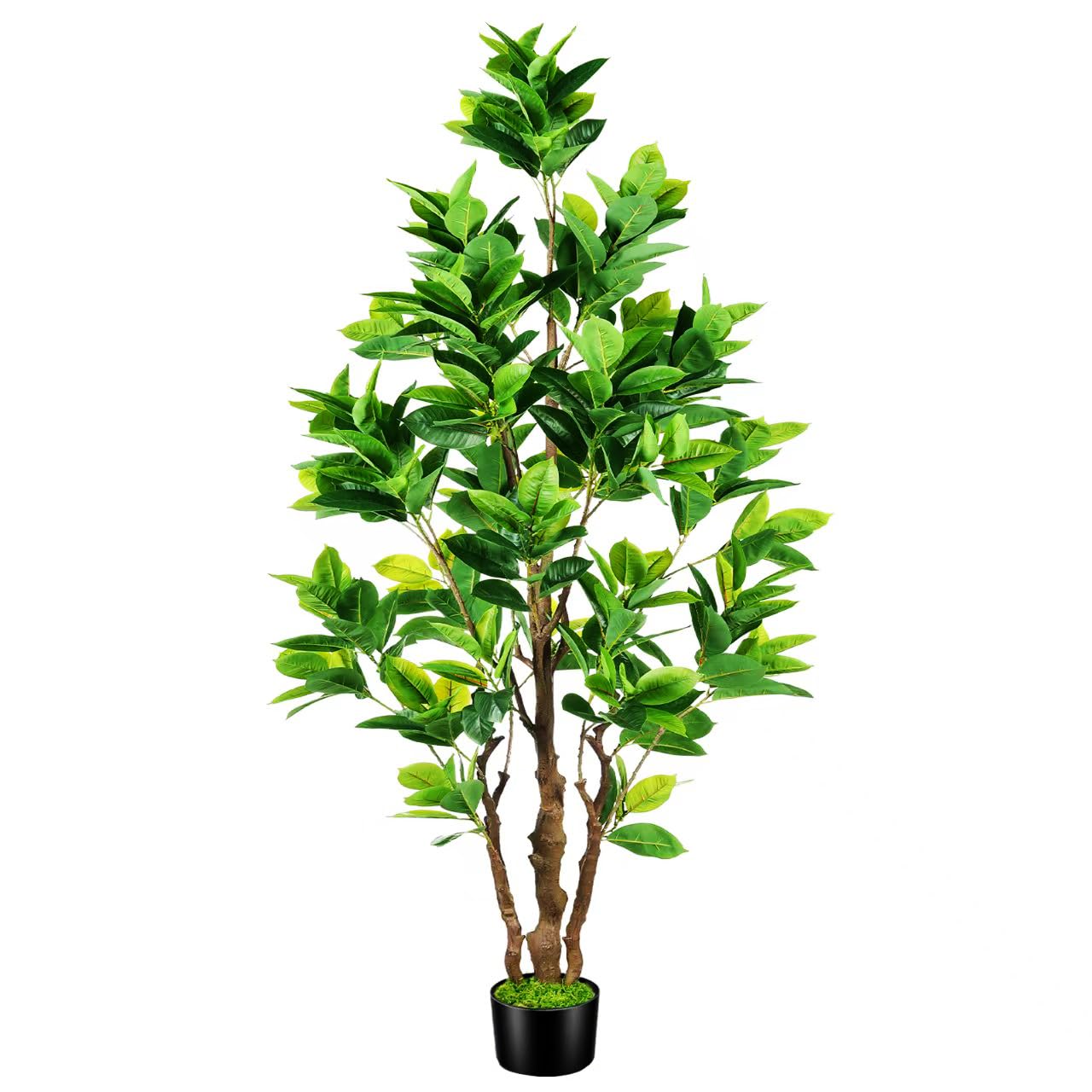 OXLLXO 7.2ft Artificial Rubber Tree (85in) with Plastic Nursery Pot Fake Tree, Faux Ficus Plant for Office House Farmhouse Living Room Home Decor (Indoor/Outdoor)