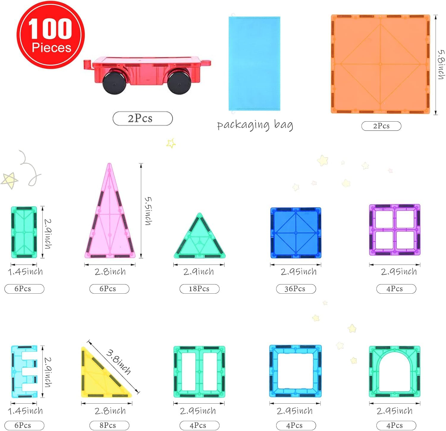 Katiago Magnetische Bausteine 100Pcs für Kinder ab 3+ Jahre Starke Magnet Montessori Spielzeug STEM-Lernspielzeug