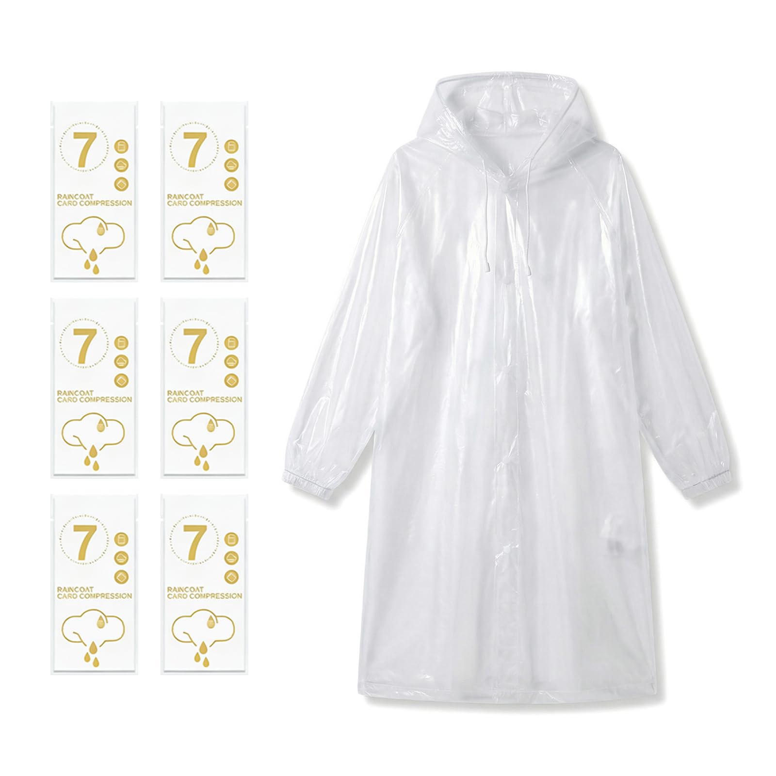 Admygo Disposable Rain Ponchos for Men and Women, 6 PCS Poncho Waterproof Adult, Clear Rain Coat with Drawstring Hood, Lightweight Emergency Rain Gear for Transparent, Travel, Hiking, Festivals