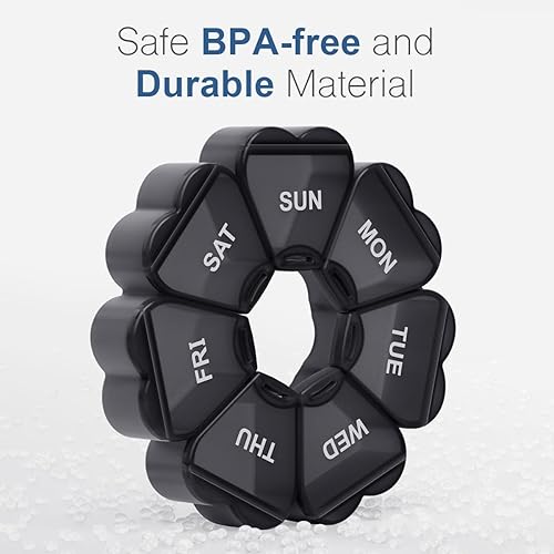 Miniatura 3 de Organizador semanal de píldoras, pastillero de 7 días, estuche diario de vitaminas con compartimentos de gran capacidad, recipientes para pastillas