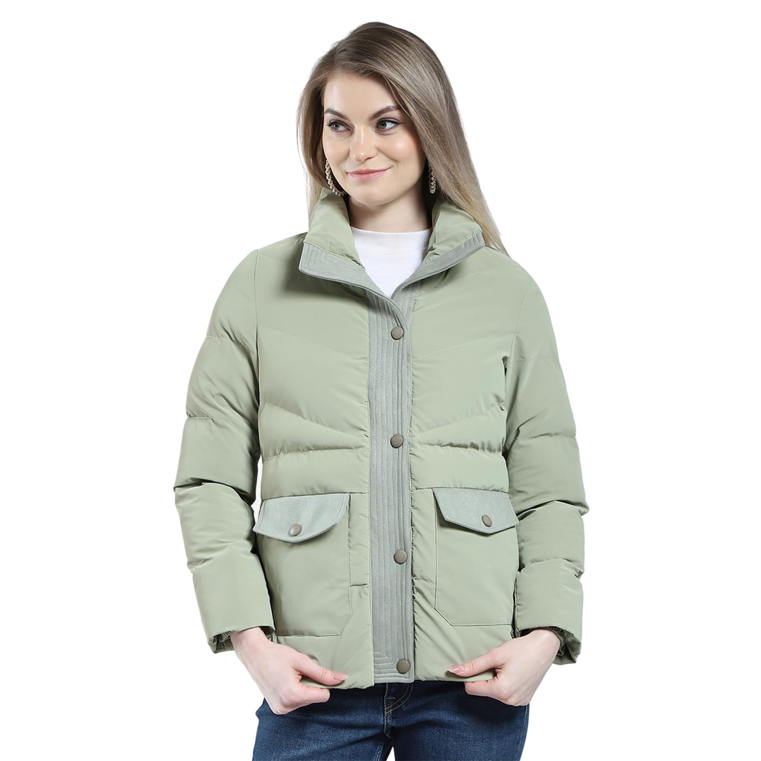 Monte Carlo Women Regular Fit Solid Puffer Jacket | Full Sleeve | Zipper Closure | Mock Neck Winter Jacket For Women’s Monte Carlo Women Regular Fit Solid Puffer Jacket | Full Sleeve | Zipper Closure | Mock Neck Winter Jacket For Women’s