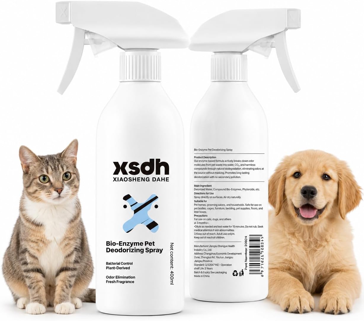 Dog Cats Deodorizing Spray, Bio-Enzyme Pet Deodorizer Spray, No-Rinse Dog Grooming Spray for Coat Freshening, Pet Odor Control Spray for Smelly Dogs, Pet Beds & Washable Areas, 13.5 fl oz