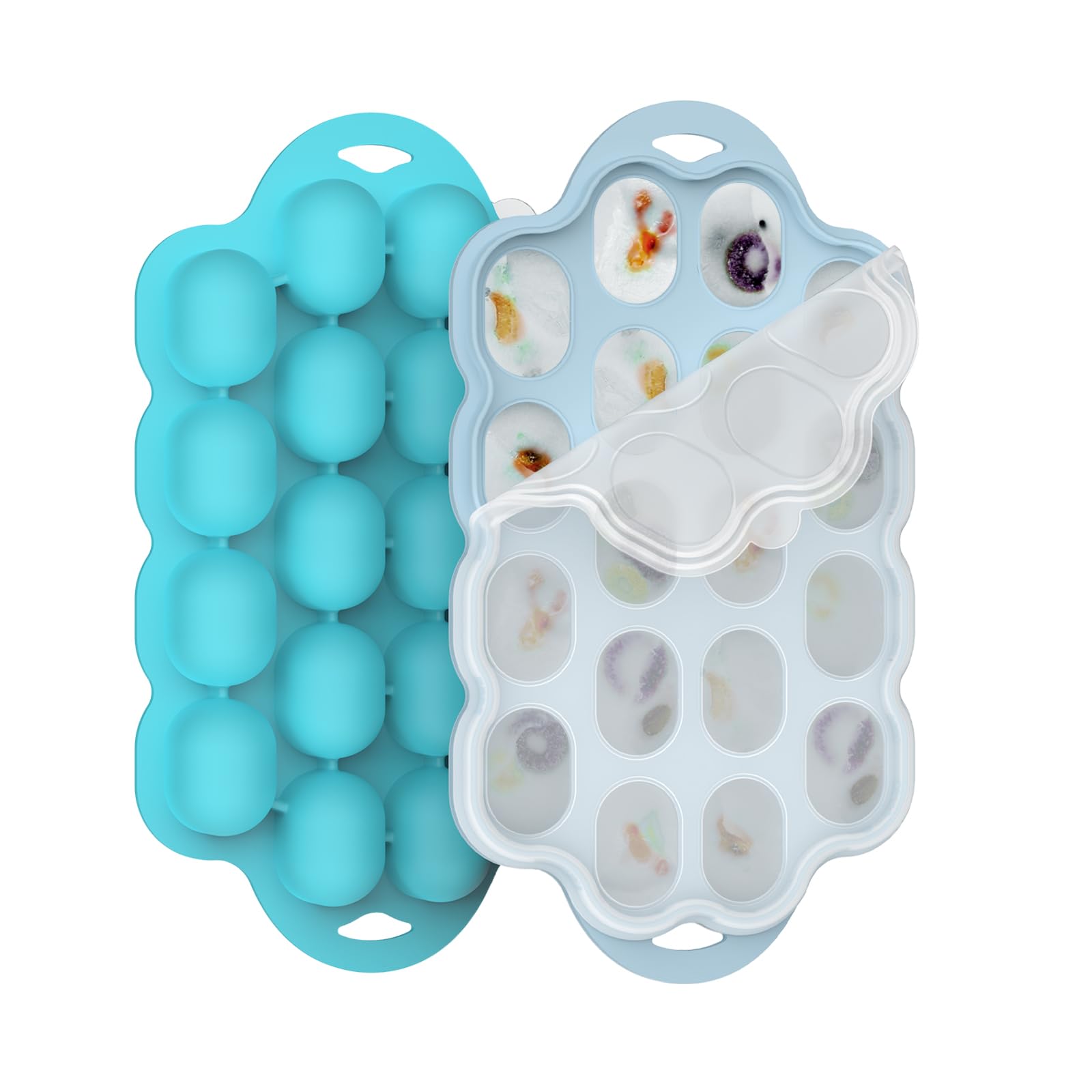Silicone Baby Food Freezer Tray 2 Pack, Small Ice Cube Trays with Lid for Baby Fruit Food Feeder,Nibble Freezer Tray for Breastmilk Popsicle Mold and Baby Food Storage Container, BPA-Free