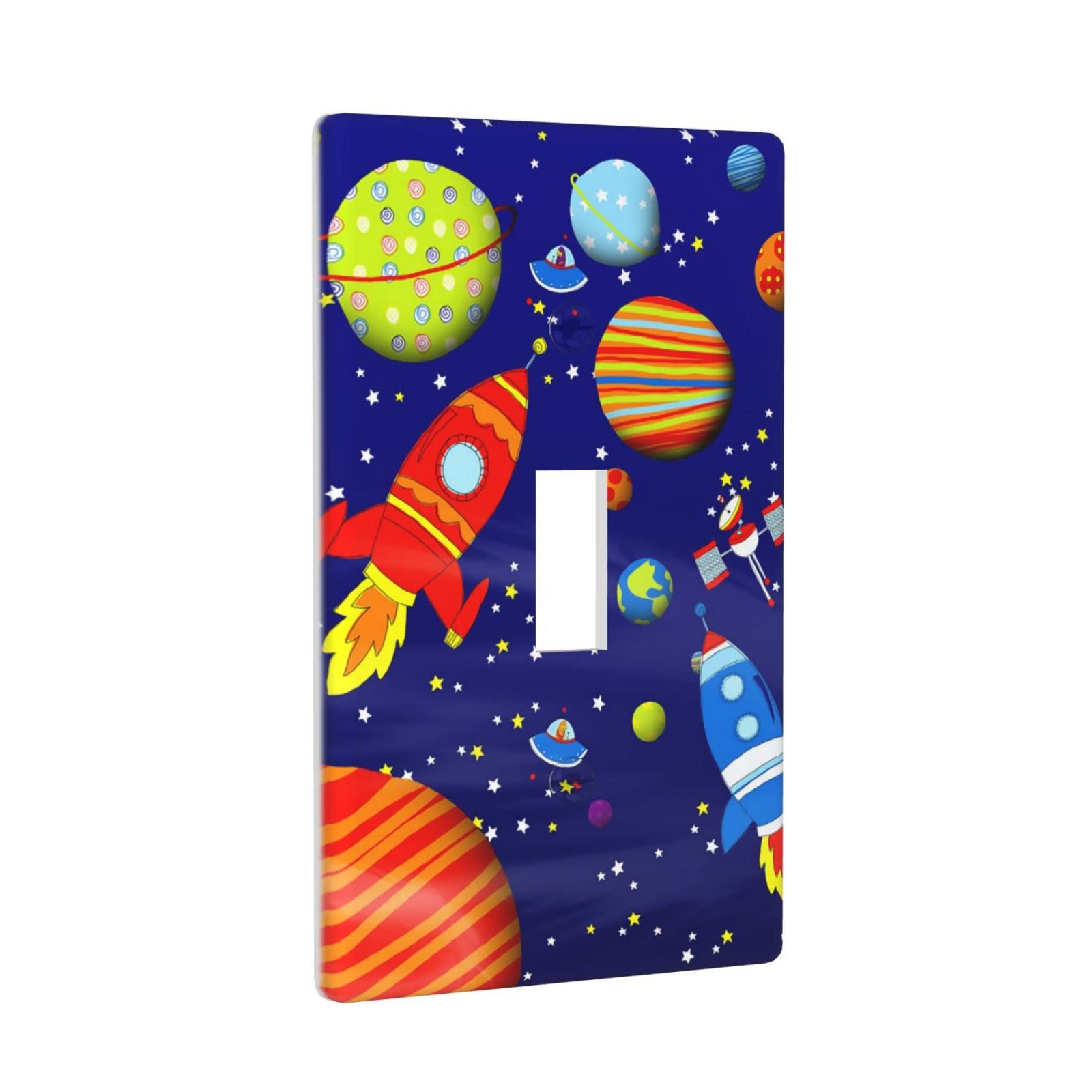 Space Astronaut Single Toggle Light Switch Wall Plate Cover Decorative 1-Gang for Boys Kids Room Bathroom Bedroom Home Kitchen One Lightswitch Polycarbonate 4.5" x 2.76"