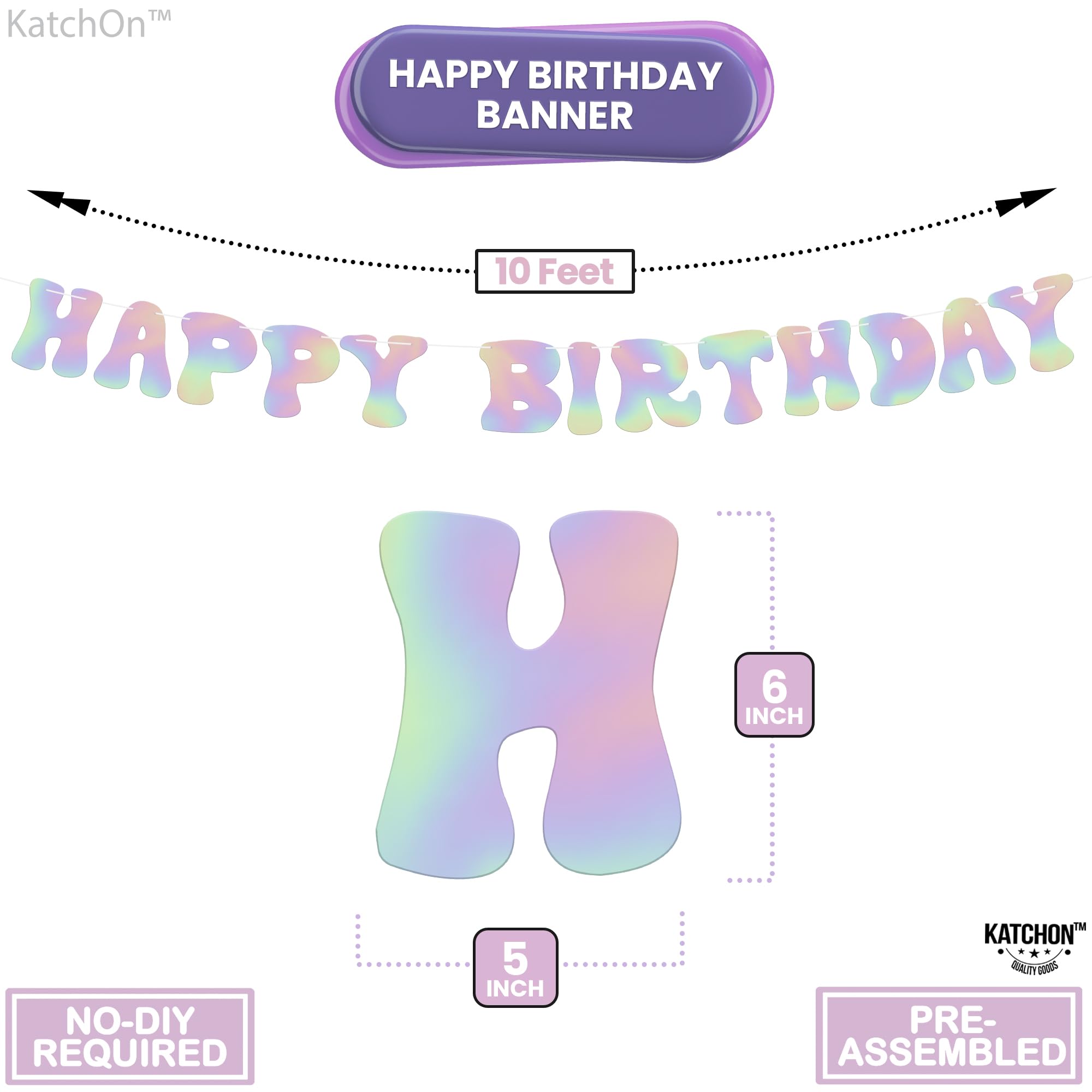 Vorbespanntes Happy Birthday Banner – Schillernd, 2,4 M Lang, Kein DIY Nötig, Retro 70er Style