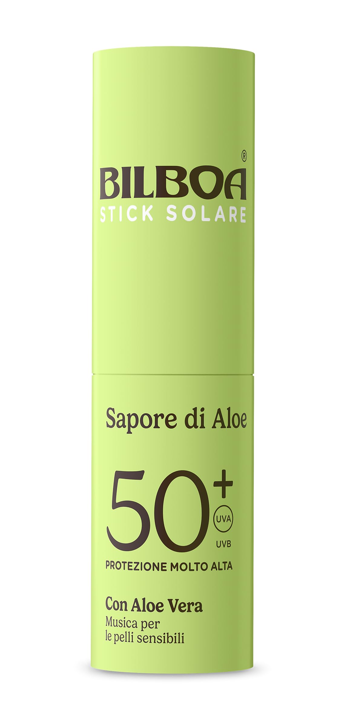 Bilboa, Sapore di Aloe, Stick Solare SPF 50+, Protezione Solare per Zone Delicate del Corpo e Pelli Sensibili, Profumo di Aloe Vera, Resistente all’Acqua, Formato Viaggio, 20 ml