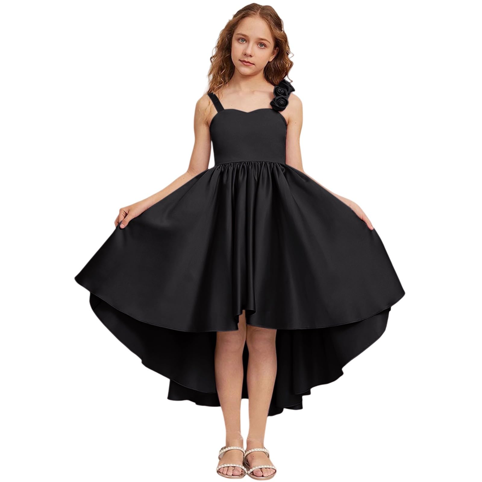 Vestito da festa per ragazze Principessa Compleanno Senza Maniche A Line Alto Basso Abito Fiore Ragazza Abiti da Damigella D'Onore Formale