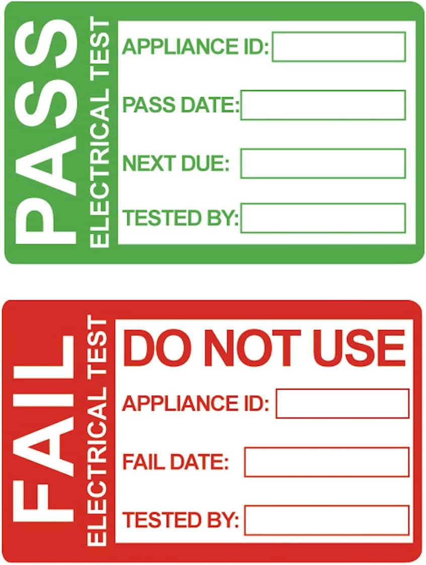 Poskornwel 25x41mm Waterproof 200 PCS Pass PAT Testing Labels with 20 PCS Fail Appliance Testing Labels Without Residue