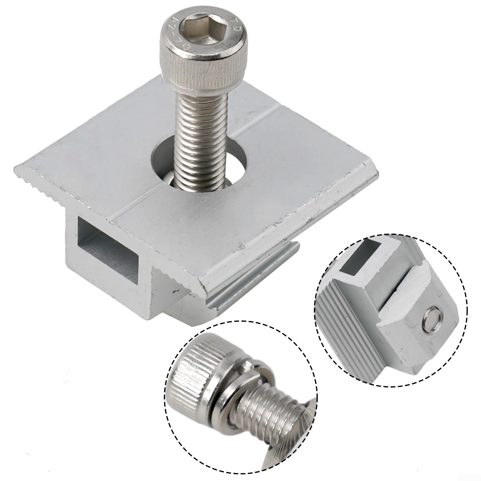 Kit di montaggio per pannello solare, tetto in mattoni, guide in lega di alluminio 6005 con morsetti terminali e ganci, compatibile con moduli fotovoltaici da 30 mm e 35 mm, finitura argento (set 2