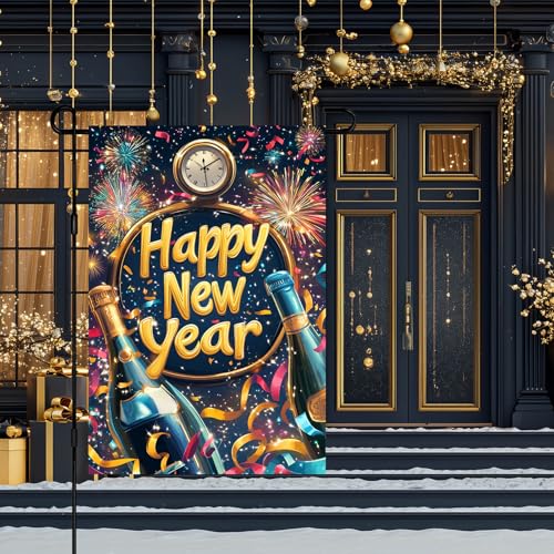 BlissYard Happy New Year Garden Flag 12x18 Inch Countdown Clock Winter Holiday Yard Decor Seasonal Banner Outdoor Celebration Lawn Sign Double Sided Polyester For Girls or boys gifts - Image 2