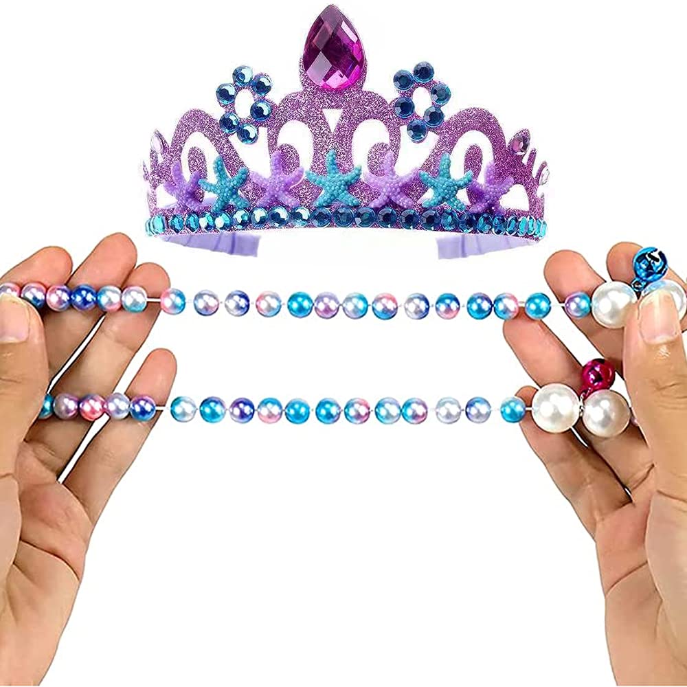 6 Piezas Pulsera Niña, Joyas Niña 6 Años, Accesorios de Vestir de Sirena, Collar 8 Años, Set de Joyas, Incluyendo Corona, Aretes, Collares, Pulseras, Anillos, para Juegos de Rol