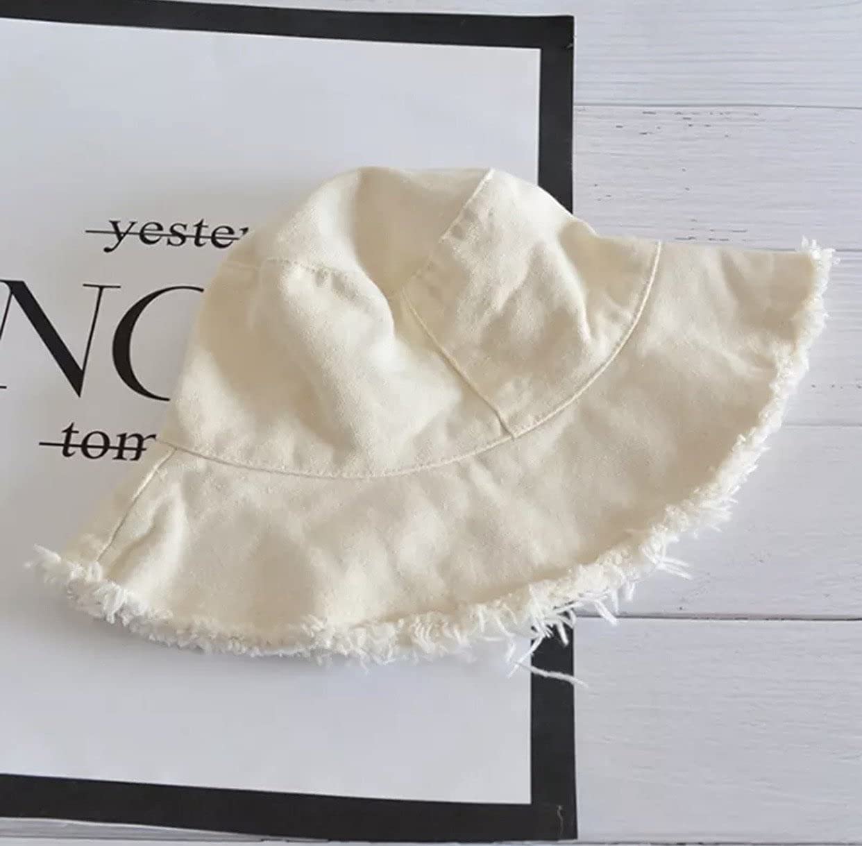 Feng Shui， Distressed-Sun-Bucket-Hat Sonnenschutz-Strandkappe aus gewaschener Baumwolle mit breiter Krempe für den Sommer