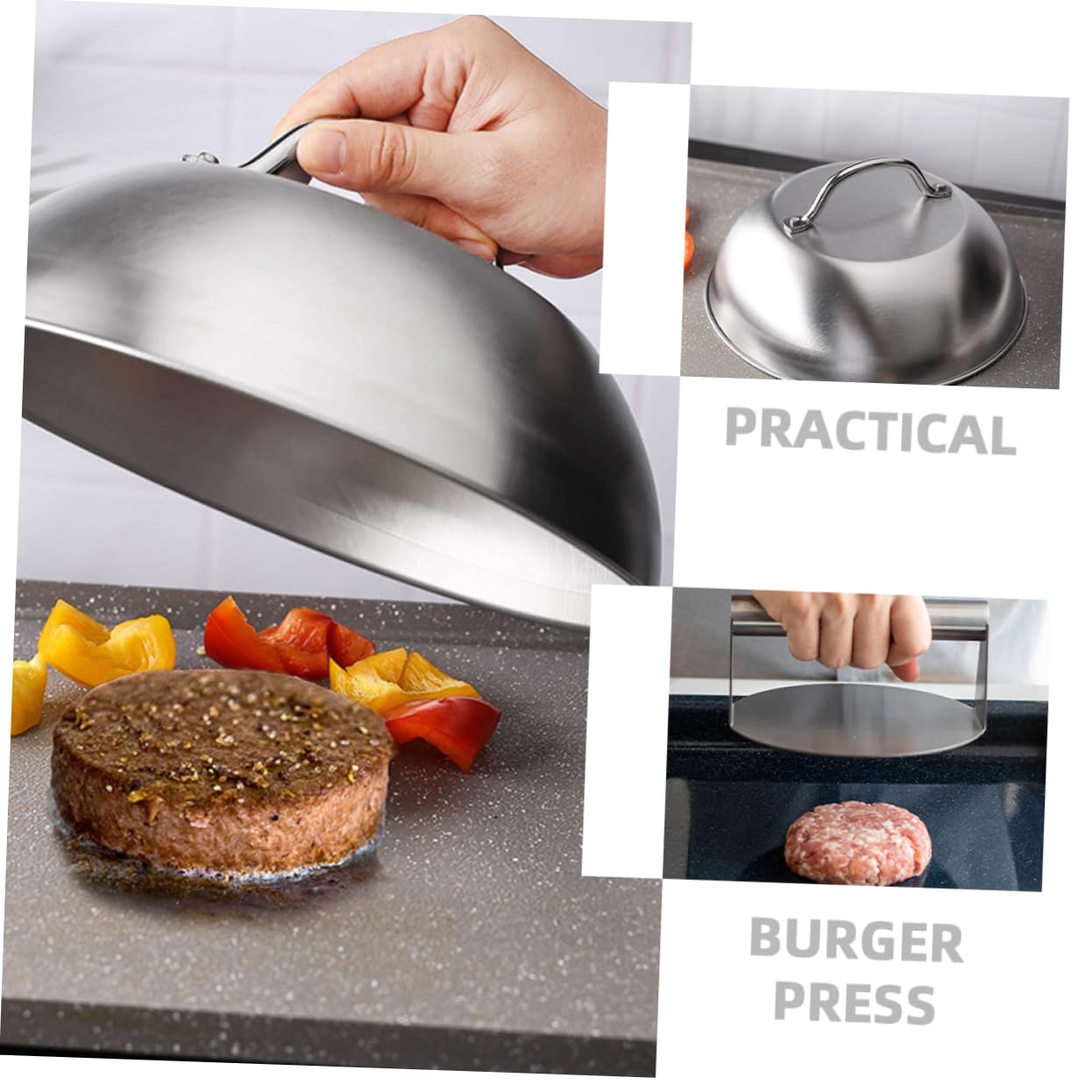 Cabilock Prensa Duradera Acero Inoxidable de Resistente Hamburguesas Tapa y Antiadherente con Herramienta Hacer Filetes para Cocina DIY
