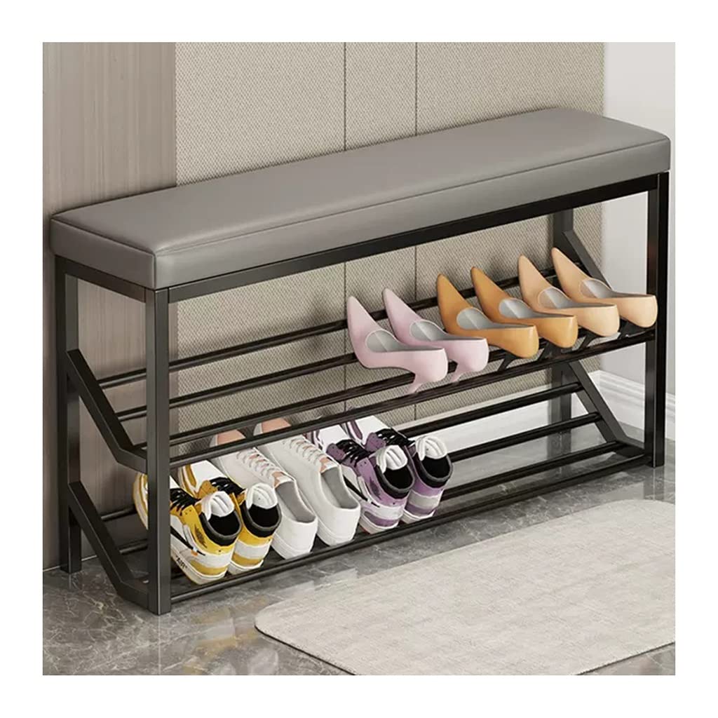 MSHGSKU 2-Tier Shoe Rack Storage Bench with Seat - Industrial Entryway Organizer for Home Entry