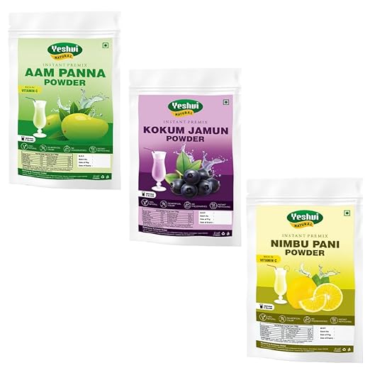 Aam Panna Powder & Kokum Jamun Fruit Juice Powder With Nimbu Pani Powder Combo Pack, Instant Drink Mix Powder, Immunity Booster, Freshens Breath Any Time Of The Day, 300gm