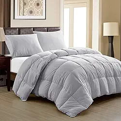Edredom Toque de Plumas Dupla Face, Microfibra Plumage Liso Quadriculado (Silver, King)