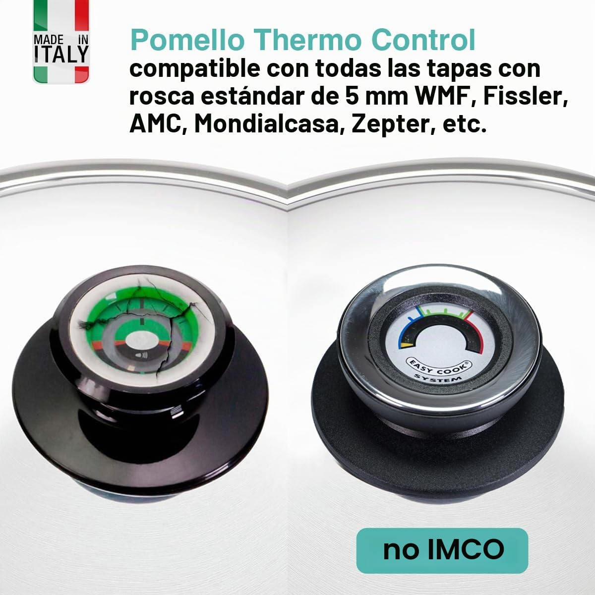 OPPAHA Termómetro Visiotherm Termo Control Tapa Olla – Perilla compatible con diferentes marcas y modelos – Rosca de latón 5 mm anti quemaduras – 1 unidad