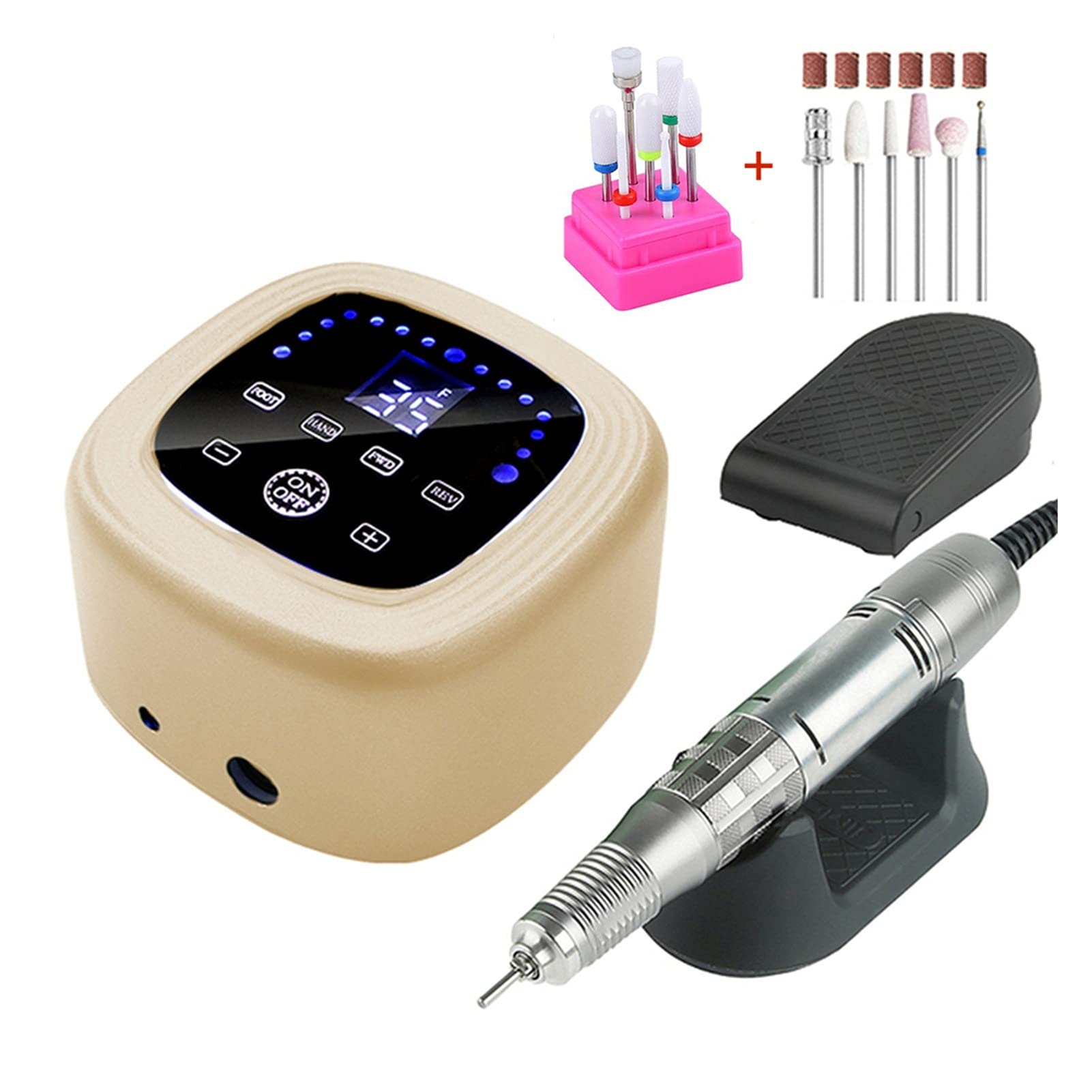 Wiertarka do paznokci Tokarka do paznokci 7. 5W 35000 OBR./MIN Elektryczny wiertarka potężna maszyna manicure wysokiej prędkości frezarka szlifierka(JMD403-Gold DH04)