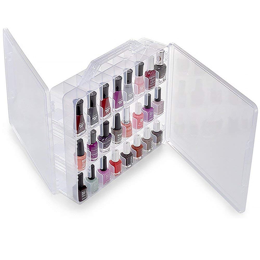 GDICONIC 48 Bottles Universal Clear Portable Nail Polish Cosmetic Organizer Holder Display Container Double Side Storage Case Dividers Space Saver Box
