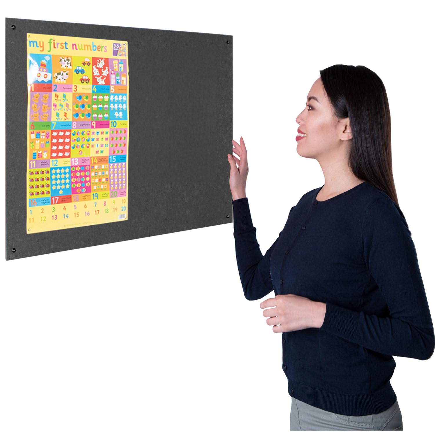 Wonderwall Fully Fire-Retardant Frameless Notice Board - 90 x 60cm with Fixings, Accepts pins & Staples,11 Colours to Choose from (Charcoal) Ideal for Office,School Care Homes, housing associations