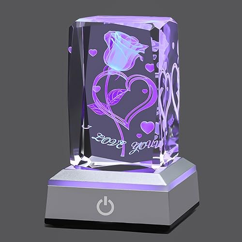Miniatura 8 de hochance - Lámpara de decoración Cupidrose, luz nocturna multicolor de cristal 3D, ideas de regalos para Navidad para novia, esposa, madre, pareja,