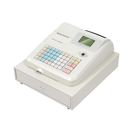 Caja registradora de 48 llaves con cajón, caja registradora electrónica con 8 pantallas LED digitales, caja registradora para pequeñas empresas