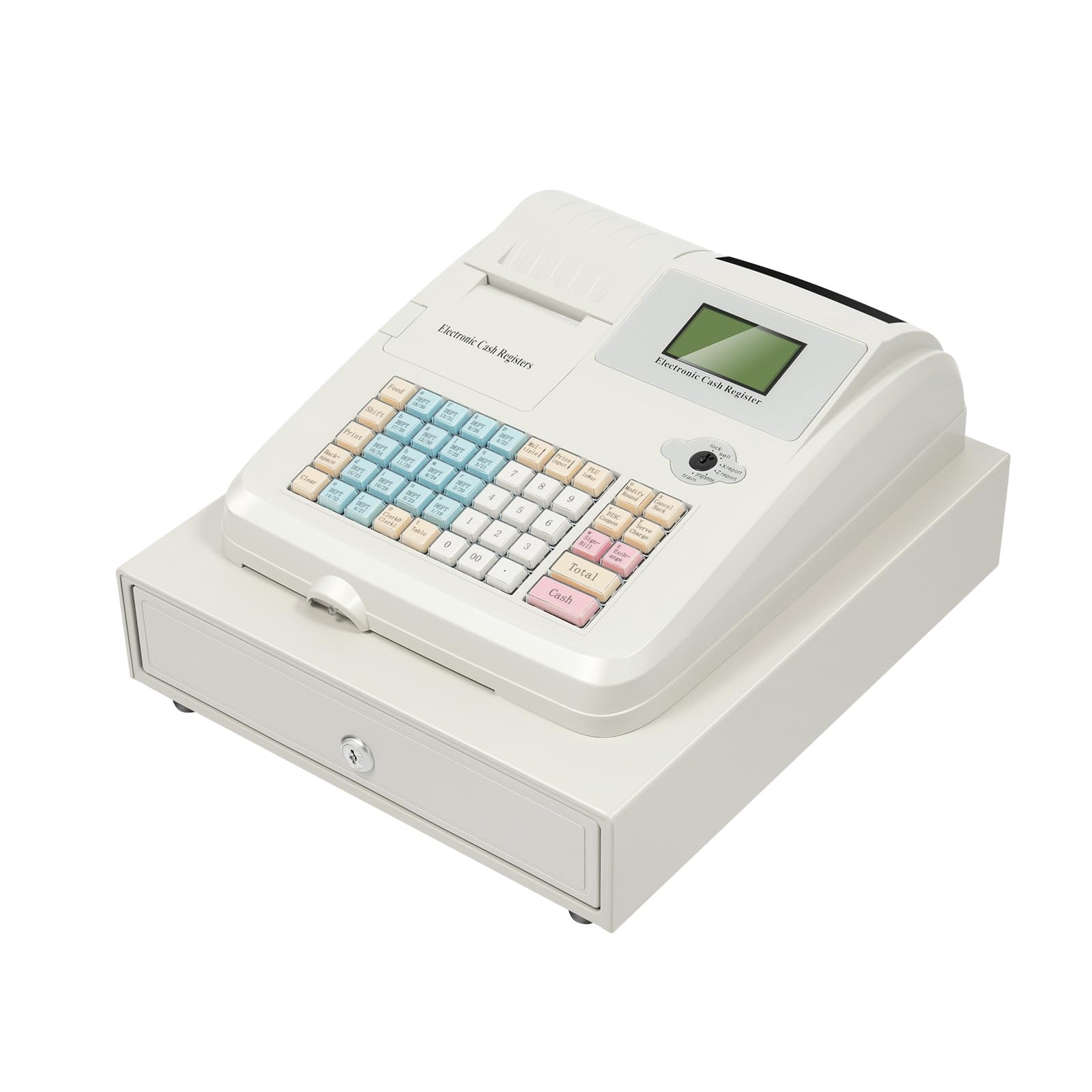 48 Keys Cash Register with Drawer, Electronic POS System Cash Register with 8 Digital LED Display, Cash Register for Small Businesses