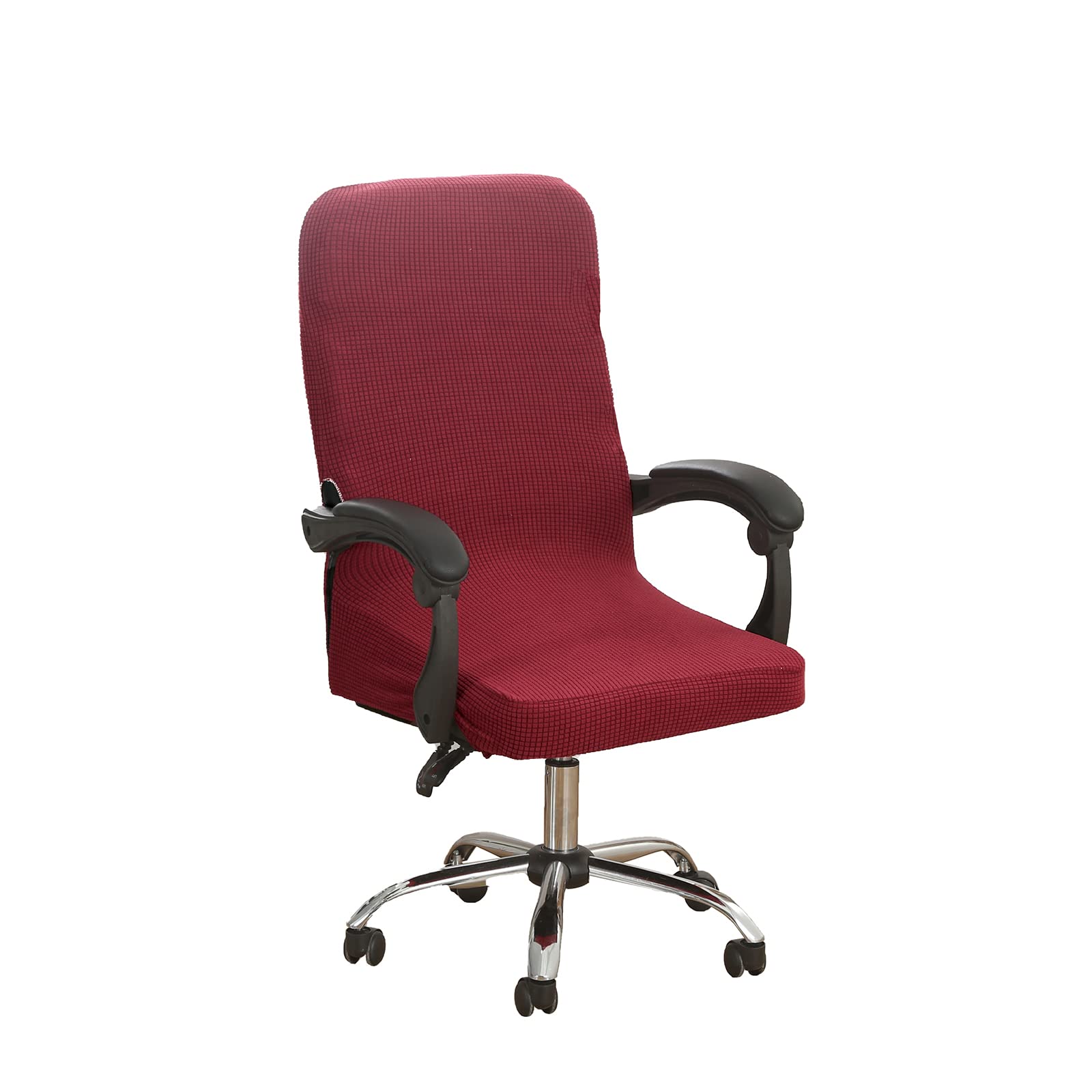 HACLEN Jacquard Office Chair Cover Stretch Boss Chair Covers High Back Desk Chair Cover Polyester Washable Slipcovers for Universal Rotating Chair Protectors -wine red-Medium