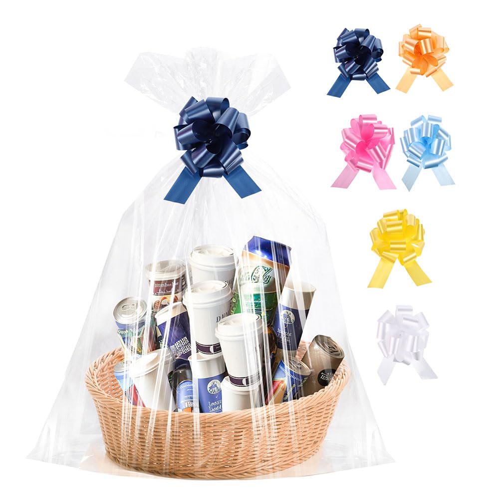 Clear OPP Bags, 12Pcs 60x76cm Clear Cellophane Bags with Twist Ties for Bakery,Popcorn,Cookies,Candies,Dessert,Gift Packing bags