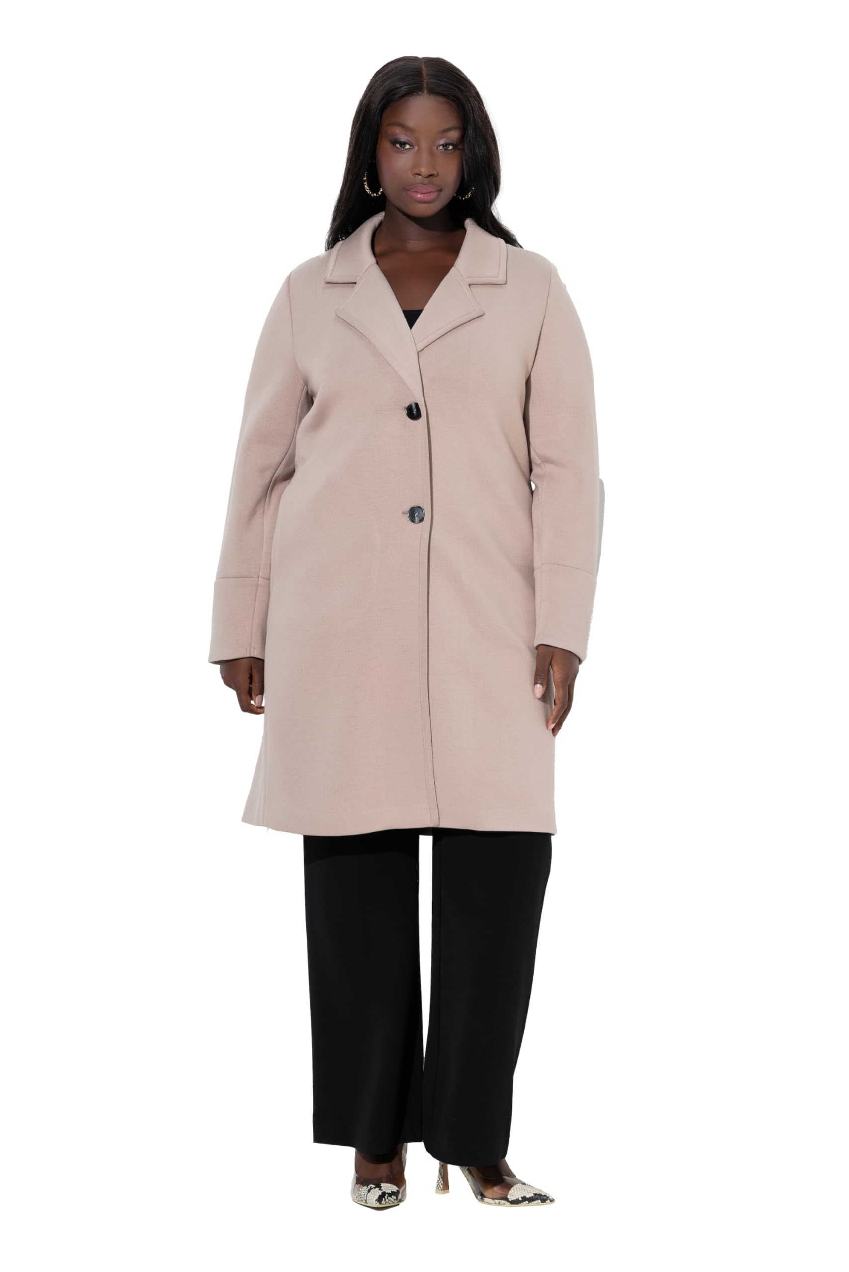 Ulla Popken Damen große Größen Übergrößen Plus Size Scuba-Mantel, Reverskragen, breite Bündchen 846929