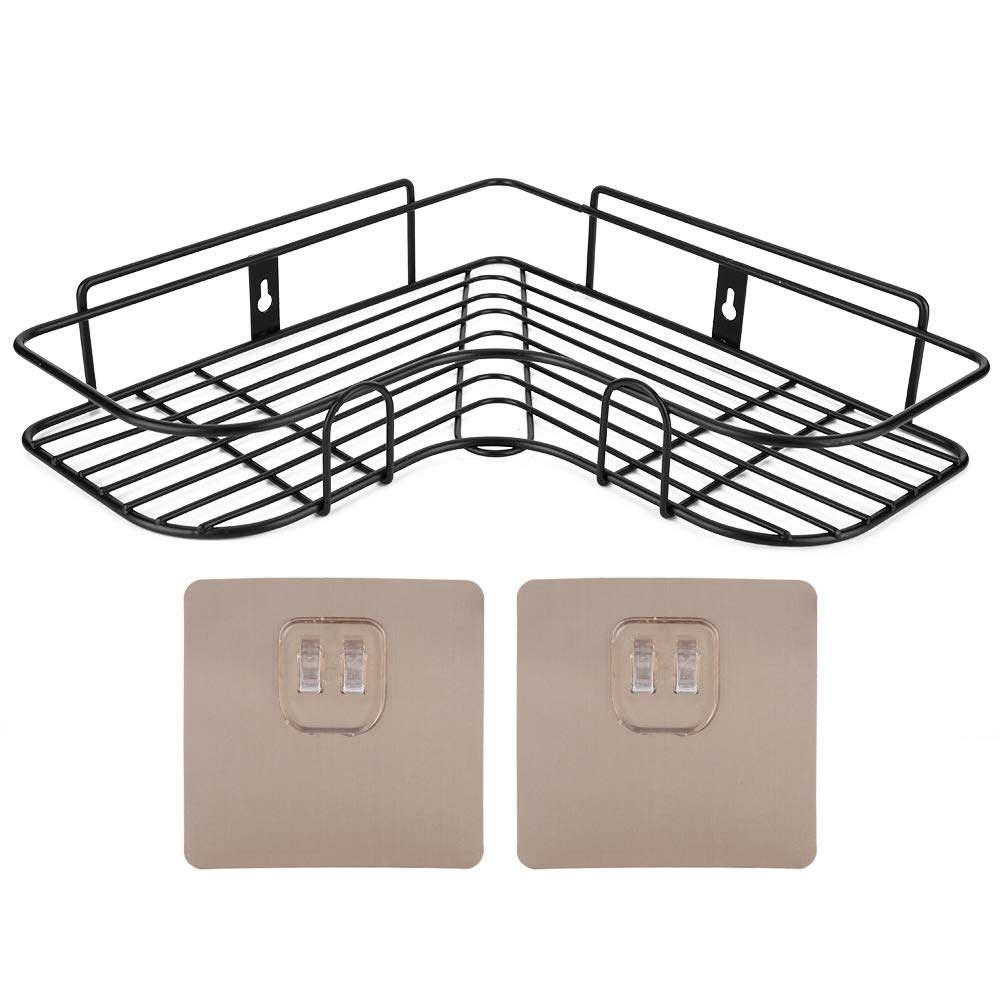LOCADENCE Corner Adhesive Shower Caddy 26 7X26 7X6cm No Drilling Iron Triangular Corner Shower Caddy Shower Shelves Black
