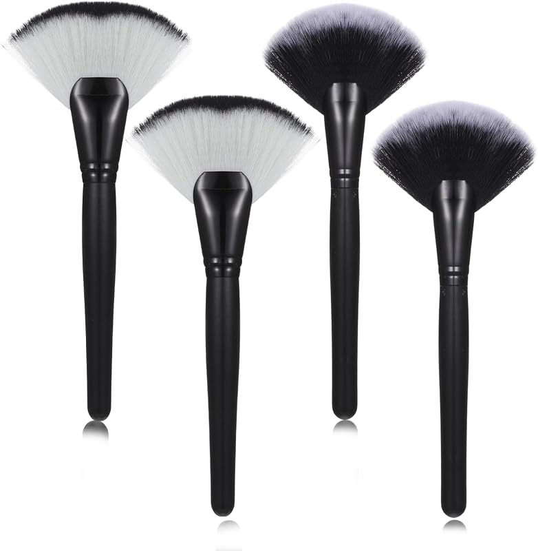 Brocha iluminadora, brocha para abanico, brochas faciales, brochas de maquillaje suaves para resaltar, rubor, bronceador, herramienta cosmética para rostro y cuerpo, negro/blanco, 4 piezas