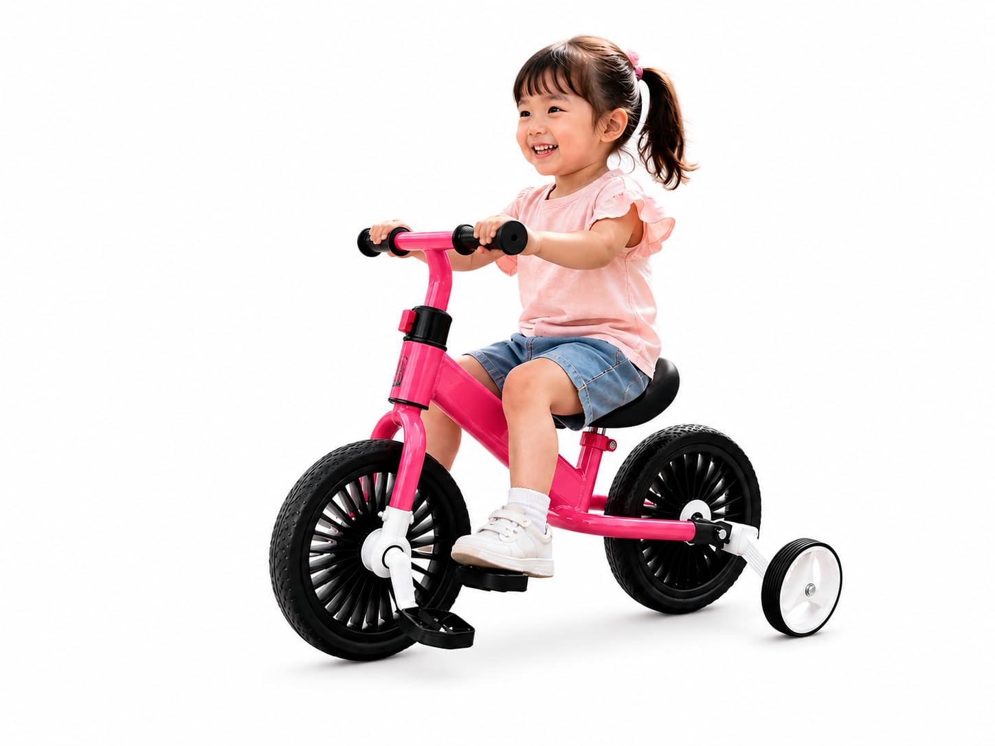 moppets 4 in 1 tricycle with push handle, converts to balance bike, 10 inch toddler tricycle, push bike;18 months to 5 years, unisex (pink - small)