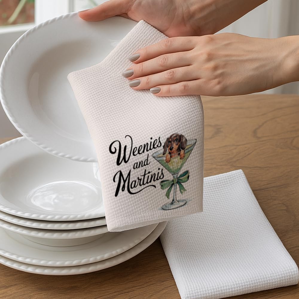 Funny Dachshund Kitchen Dish Towels Gifts for Women,Dog Mom,Weenies and Martinis,Hand Towels for Kitchen Decorative,Wiener Dog Dachshund Kitchen Decor Gifts for Christmas,Birthday -35 - Image 6
