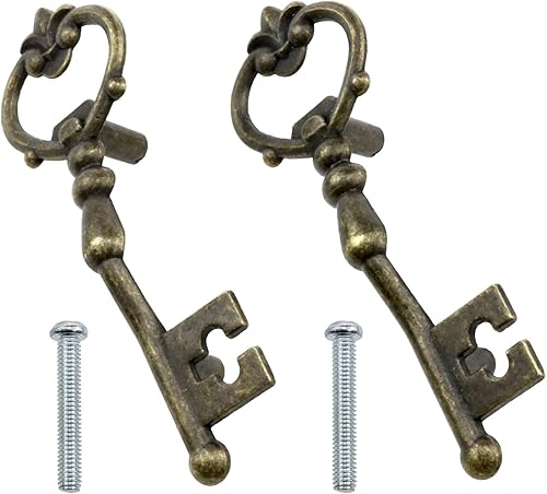 Manijas antiguas en forma de llave de bronce, manijas de metal en forma de llave para armarios de almacenamiento, vitrinas, mesas de noche, etc.