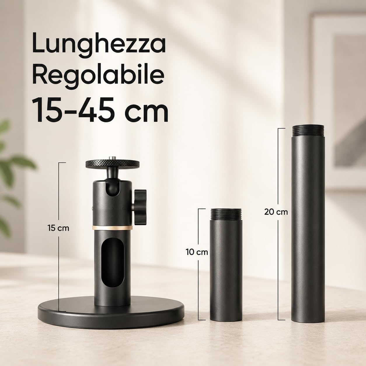 Staffa a Soffitto e Parete per Proiettore – Supporto Universale, Portata 10 kg, Regolabile 15-45 cm, Filettatura 1/4", Alluminio Al6063, Rotazione 360°, Cavo Nascosto