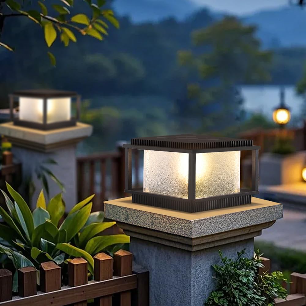 Luci da esterno energia słoneczna, iluminazione esterna, luce solare, nowoczesna lampa a colonna per patio, lampada a pilastro con telecomando, apparecchio di illuminazione a LED pe