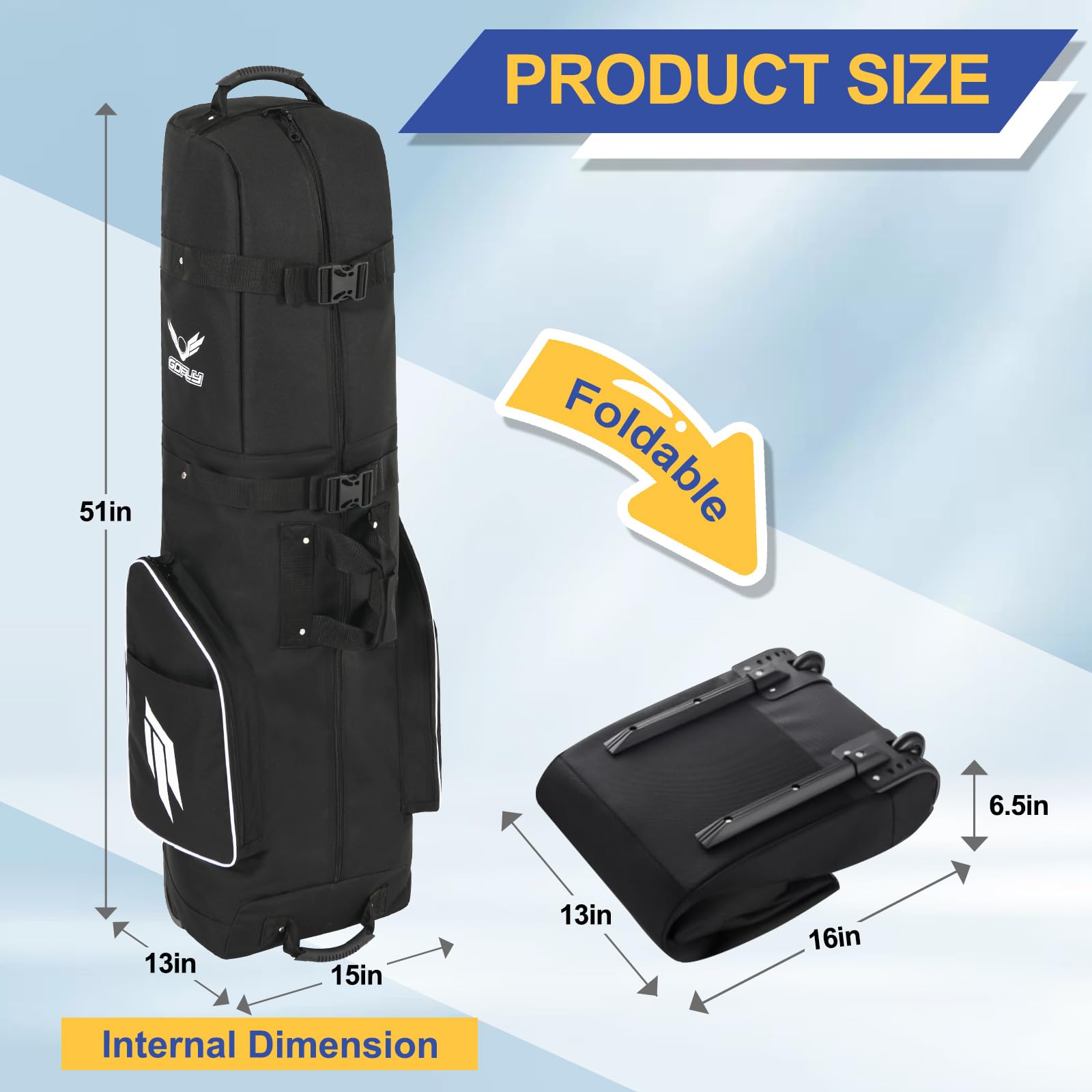 Gofly Golf Travel Bag for Airlines with Wheels, Lockable Zipper and Shoes Compartment, Soft-Sided Golf Club Travel Bag for Airline, Wear-Resistant Waterproof 900D Polyester Oxford