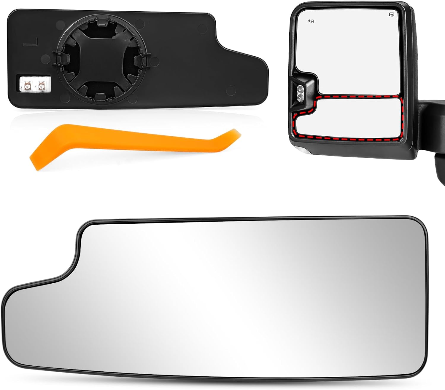 Driver Side Lower Mirror Glass Replacement for 2019 2020 2021 2022 2023 2024 2025 Chevy Silverado GMC Sierra 1500 2500 HD 3500 HD, Left Mirror with Heated Back Plate Convex Glass