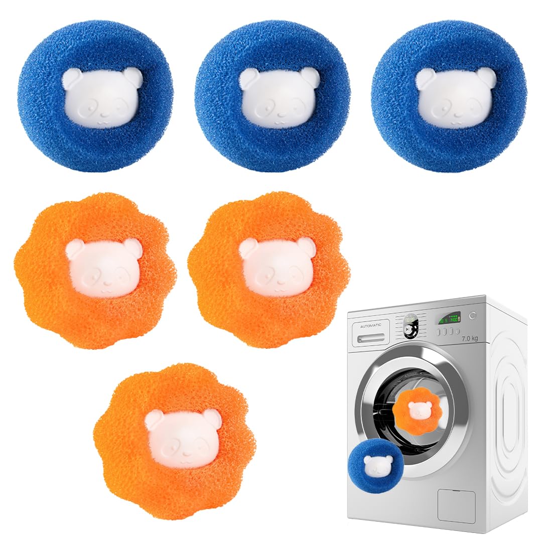 6 PièCes Boule Anti Poils Machine A Laver- Attrape Poils Animaux- Animaux Nettoyage Outil,pour Enlever Les Poils De Chat, (Bleu