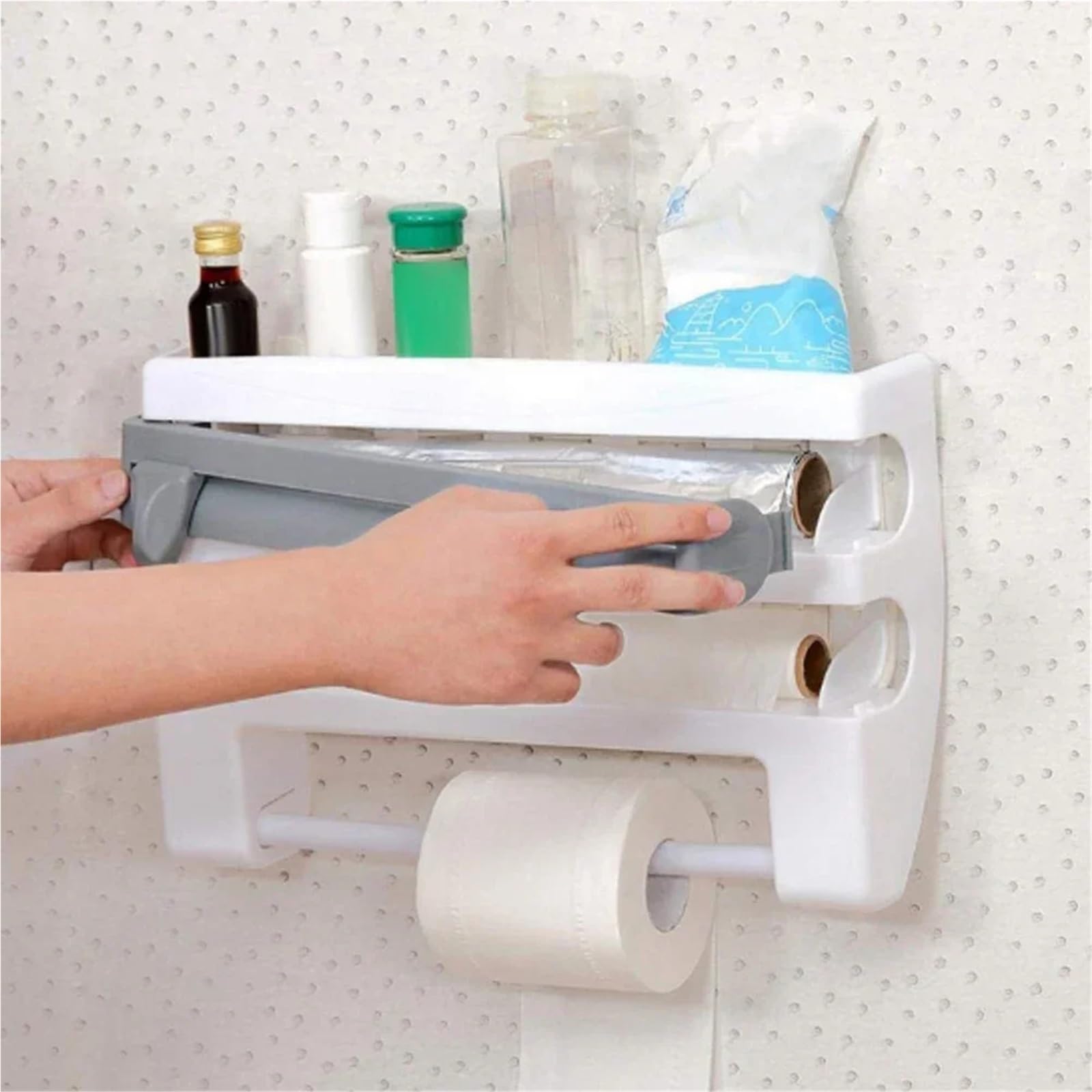 Portarollos de Papel Soporte de Pared for Rollo Papel Cocina, Color Gris para Espacios Pequeños